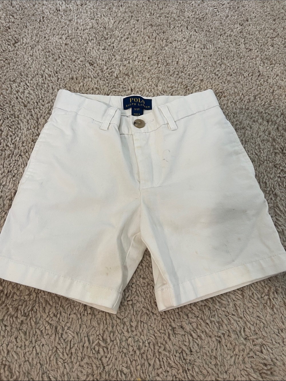 Polo by Ralph Lauren White boys 3t Cotton Flat Front Shorts - stained. See photo